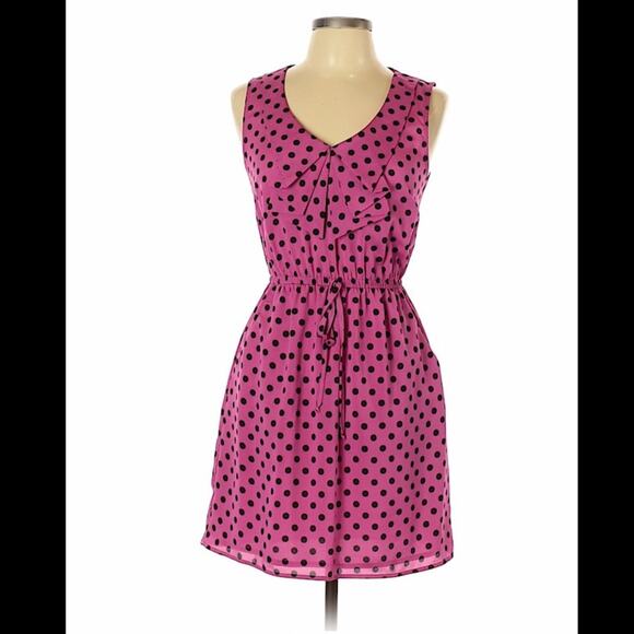 Fishbowl pink and black polka dot fit and flare dress, L - Picture 4 of 9